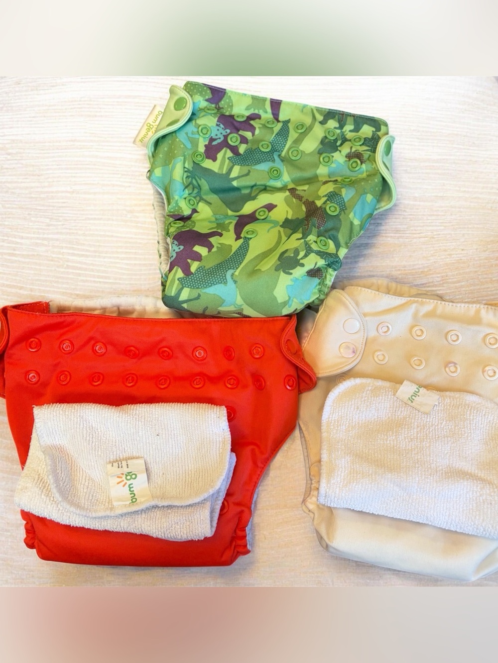 Bum genius cloth diapers with extra inserts set of 3 baby reusable VGC
